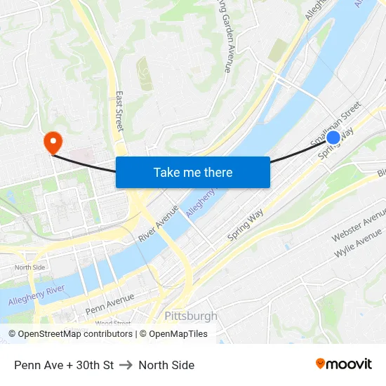 Penn Ave + 30th St to North Side map