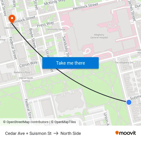Cedar Ave + Suismon St to North Side map