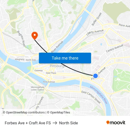 Forbes Ave + Craft Ave FS to North Side map