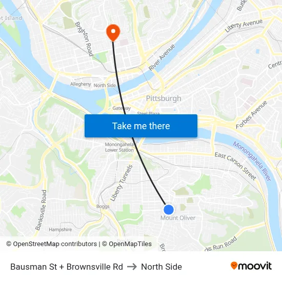 Bausman St + Brownsville Rd to North Side map
