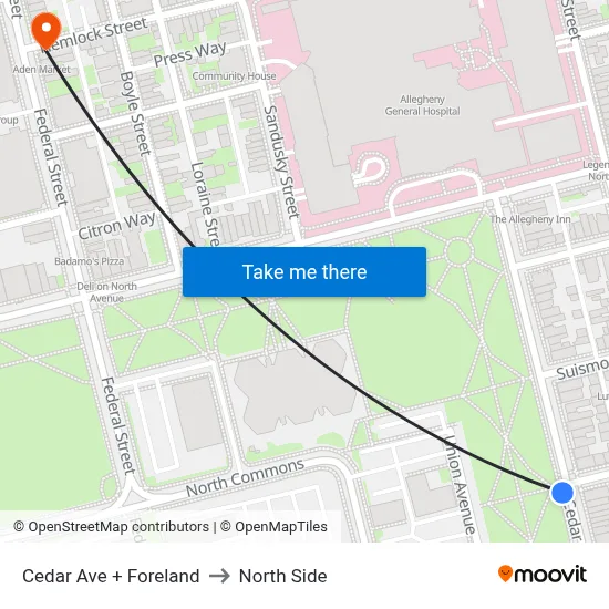 Cedar Ave + Foreland to North Side map