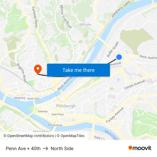 Penn Ave + 40th to North Side map