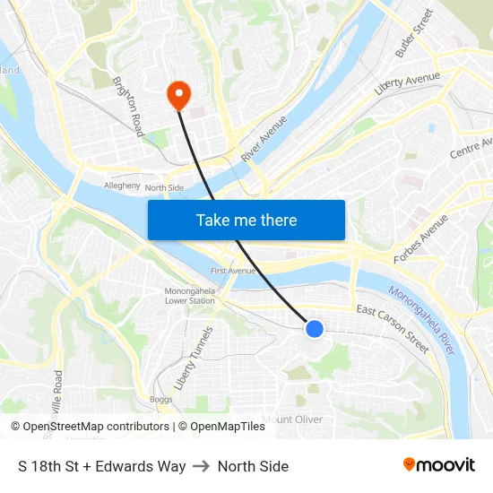 S 18th St + Edwards Way to North Side map