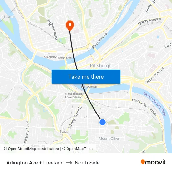 Arlington Ave + Freeland to North Side map