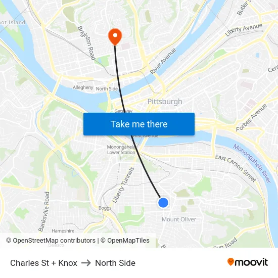 Charles St + Knox to North Side map