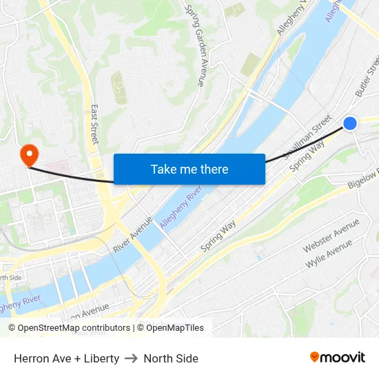 Herron Ave + Liberty to North Side map