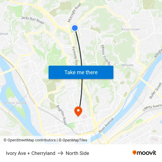 Ivory Ave + Cherryland to North Side map