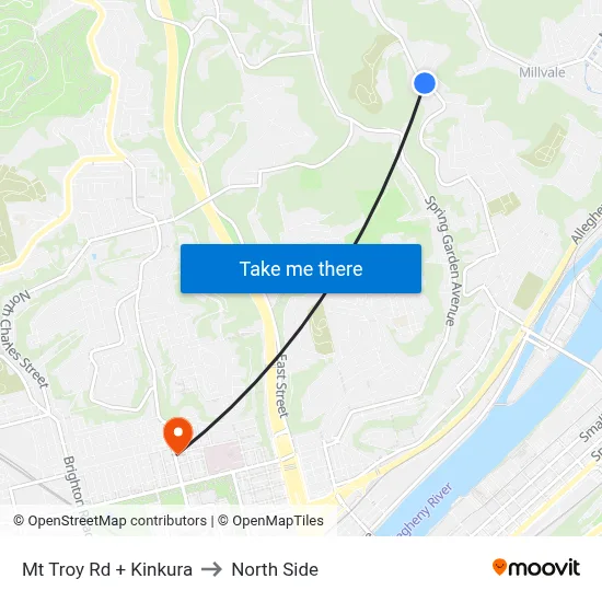 Mt Troy Rd + Kinkura to North Side map