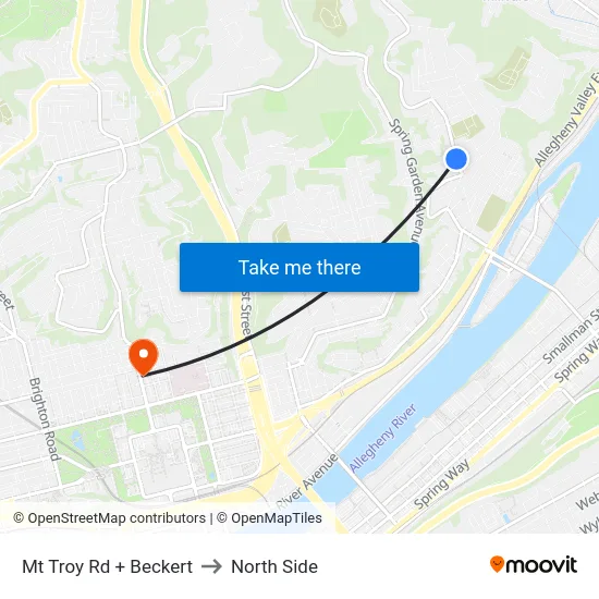 Mt Troy Rd + Beckert to North Side map