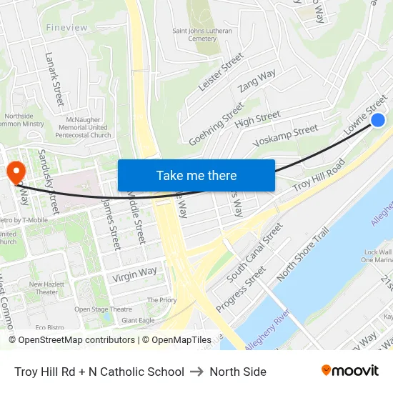 Troy Hill Rd + N Catholic School to North Side map