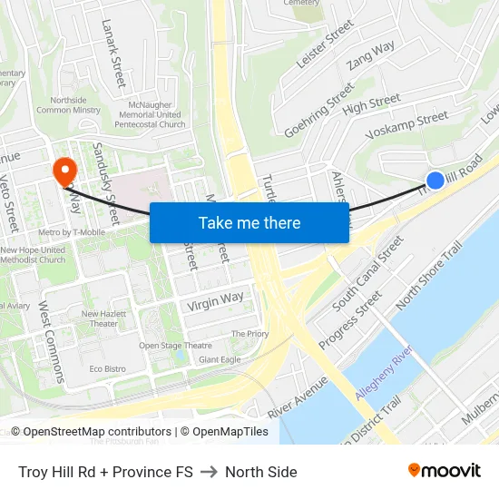 Troy Hill Rd + Province FS to North Side map
