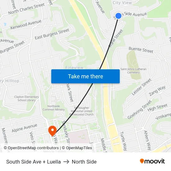 South Side Ave + Luella to North Side map