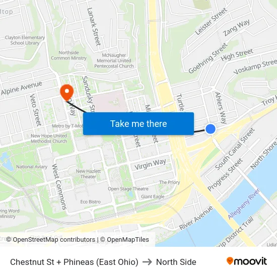 Chestnut St + Phineas (East Ohio) to North Side map
