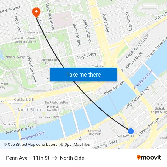 Penn Ave + 11th St to North Side map