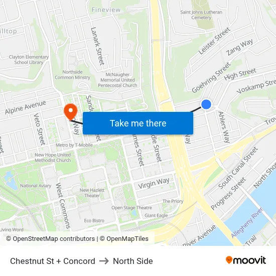 Chestnut St + Concord to North Side map