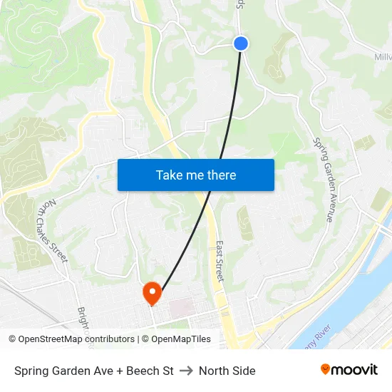 Spring Garden Ave + Beech St to North Side map
