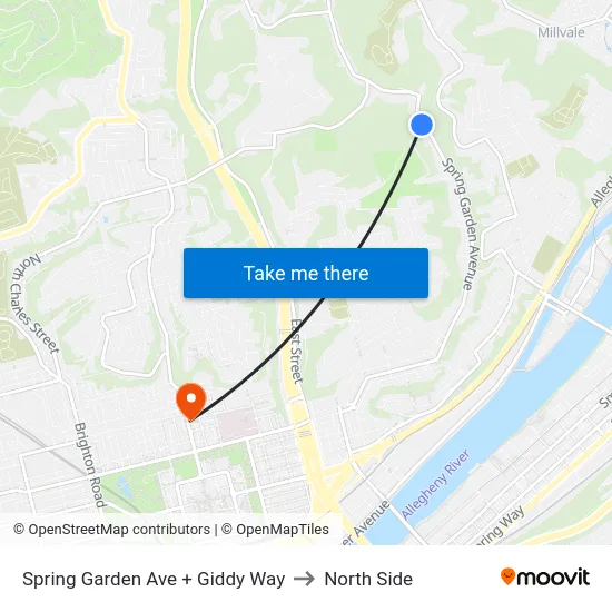Spring Garden Ave + Giddy Way to North Side map