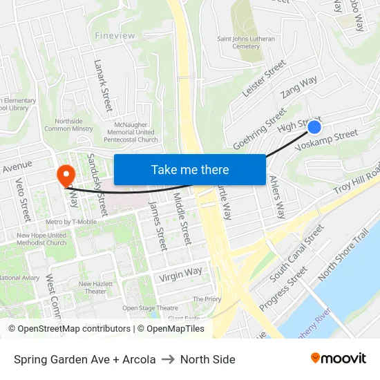 Spring Garden Ave + Arcola to North Side map