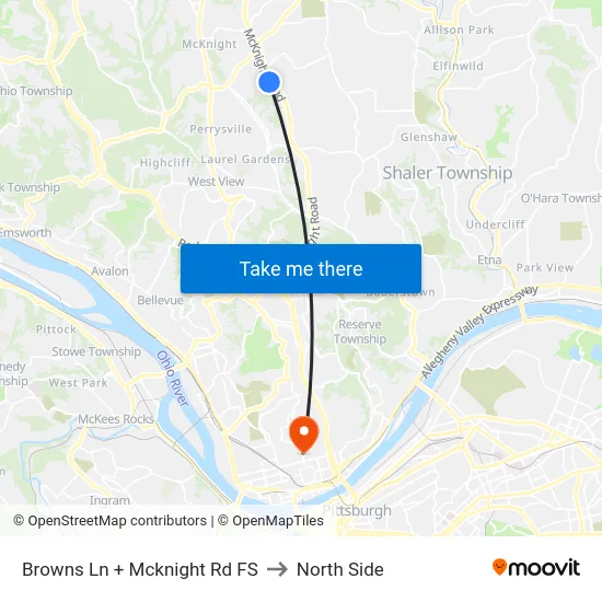 Browns Ln + Mcknight Rd FS to North Side map