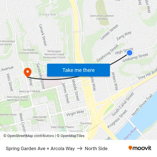Spring Garden Ave + Arcola Way to North Side map