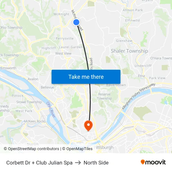 Corbett Dr + Club Julian Spa to North Side map