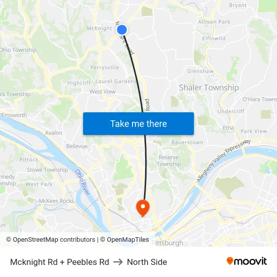 Mcknight Rd + Peebles Rd to North Side map