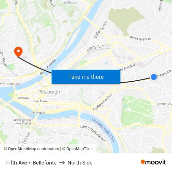 Fifth Ave + Bellefonte to North Side map