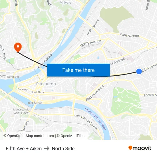 Fifth Ave + Aiken to North Side map