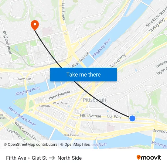 Fifth Ave + Gist St to North Side map