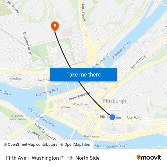 Fifth Ave + Washington Pl to North Side map