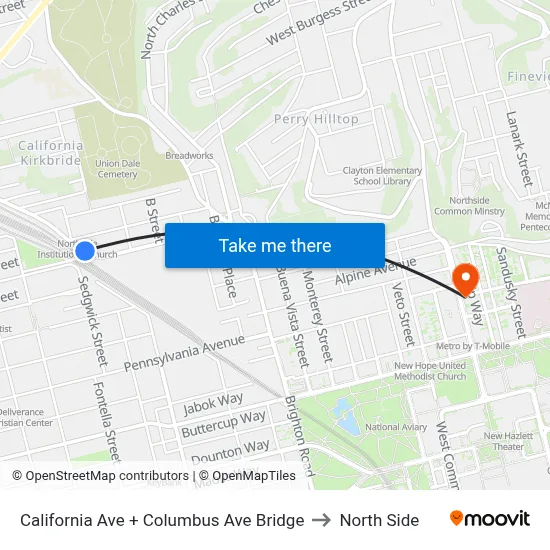 California Ave + Columbus Ave Bridge to North Side map