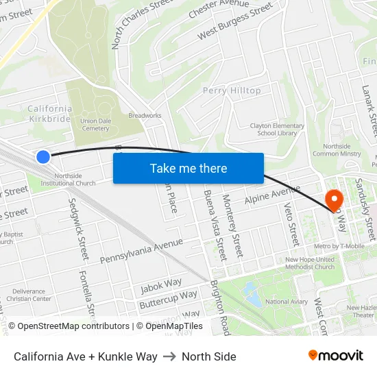 California Ave + Kunkle Way to North Side map