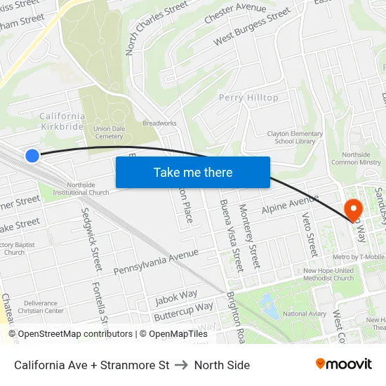 California Ave + Stranmore St to North Side map