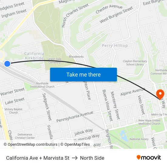 California Ave + Marvista St to North Side map