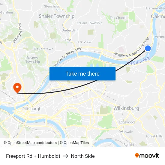Freeport Rd + Humboldt to North Side map