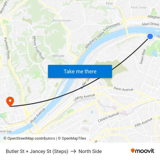 Butler St + Jancey St (Steps) to North Side map