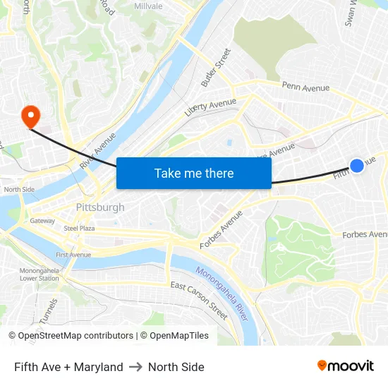 Fifth Ave + Maryland to North Side map