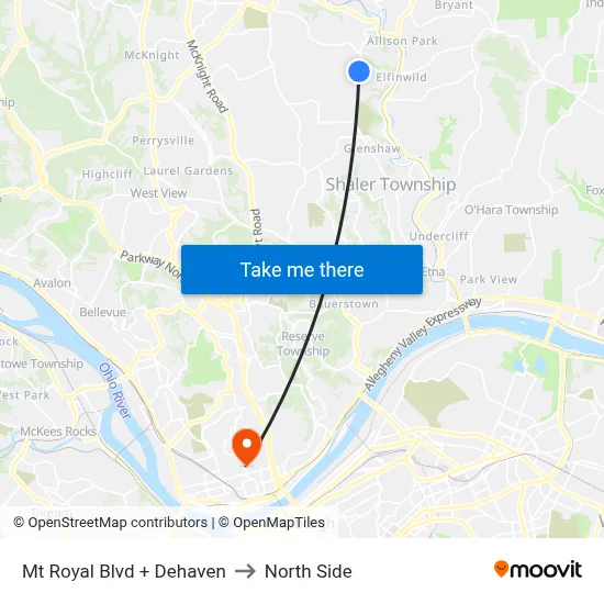 Mt Royal Blvd + Dehaven to North Side map