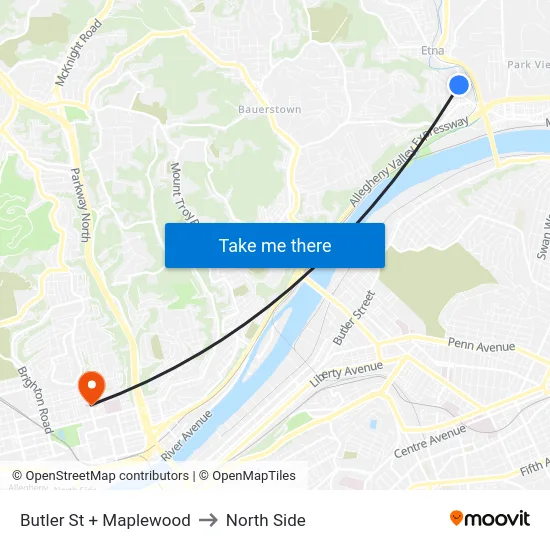 Butler St + Maplewood to North Side map