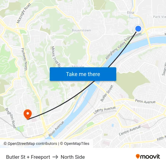 Butler St + Freeport to North Side map