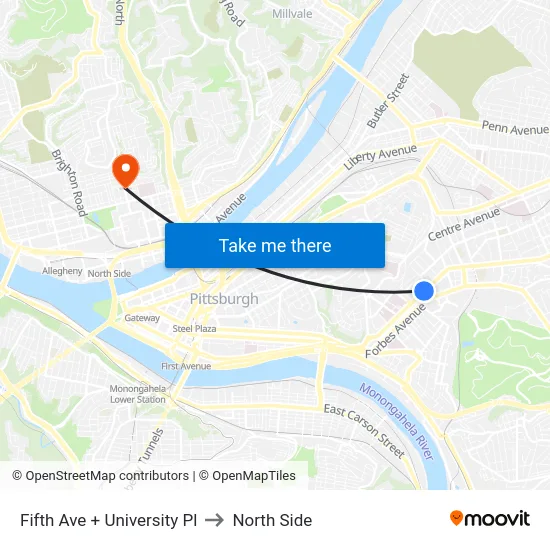 Fifth Ave + University Pl to North Side map