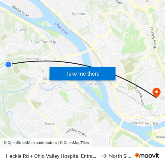 Heckle Rd + Ohio Valley Hospital Entrance to North Side map