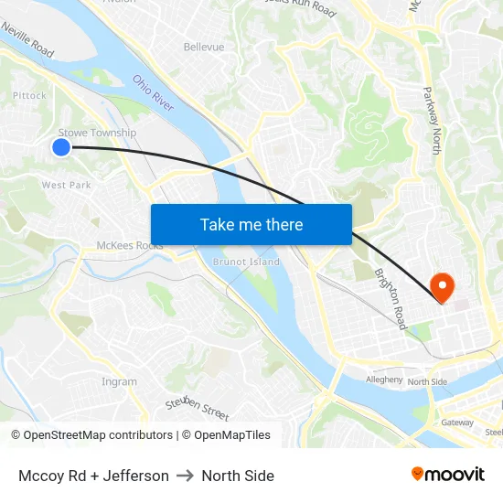 Mccoy Rd + Jefferson to North Side map