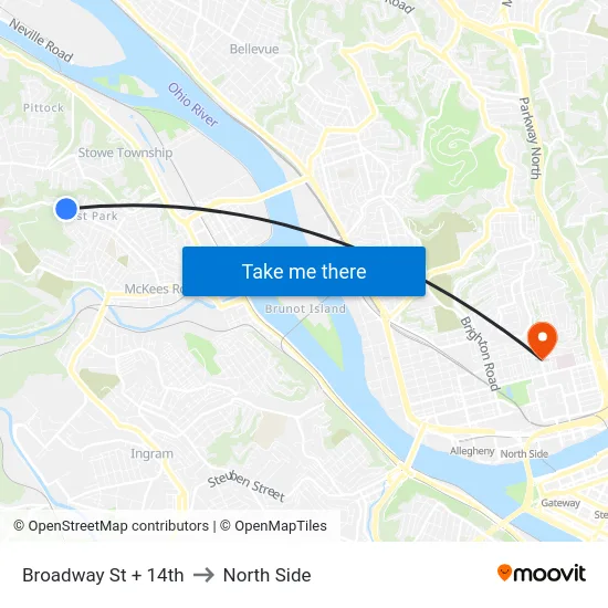 Broadway St + 14th to North Side map