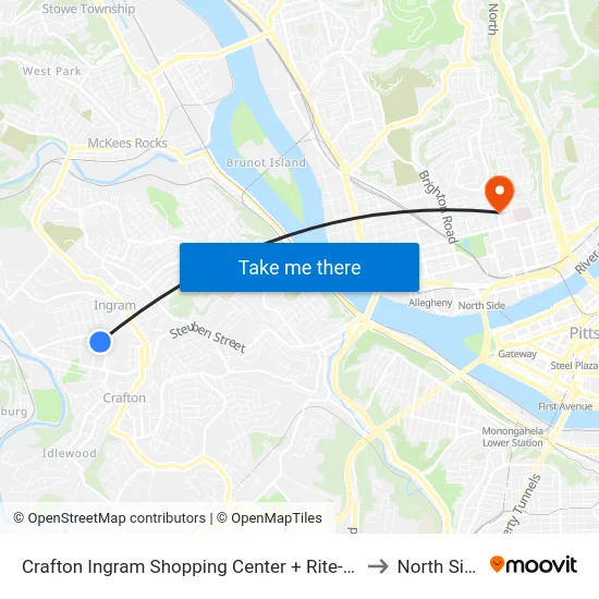 Crafton Ingram Shopping Center + Rite-Aid to North Side map