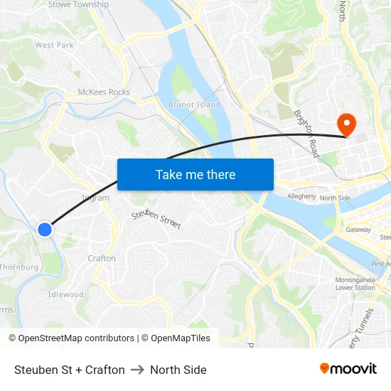 Steuben St + Crafton to North Side map