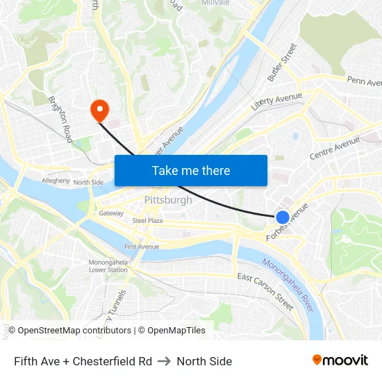 Fifth Ave + Chesterfield Rd to North Side map