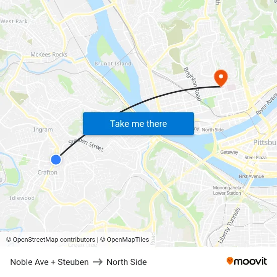 Noble Ave + Steuben to North Side map