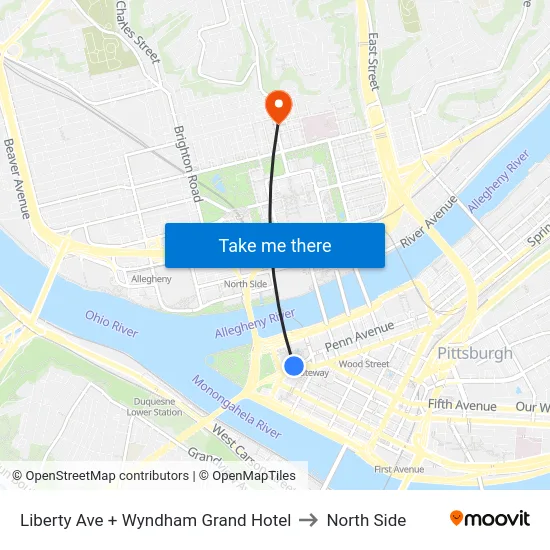 Liberty Ave + Wyndham Grand Hotel to North Side map