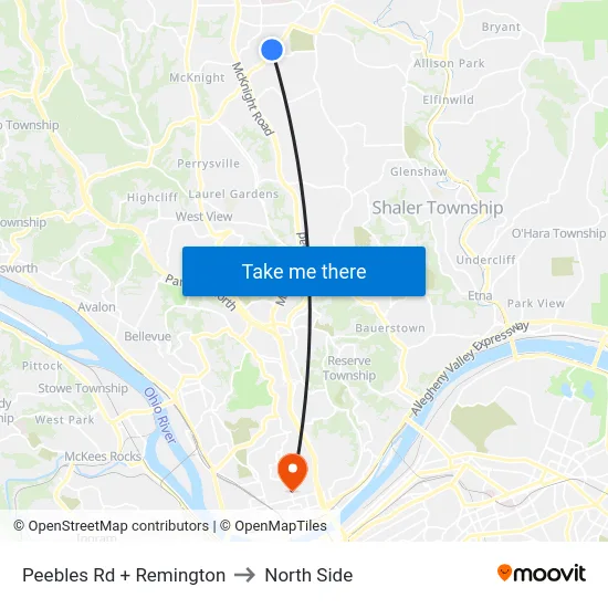 Peebles Rd + Remington to North Side map